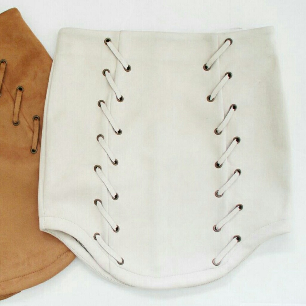 Nude Suede Lace Up Skirt